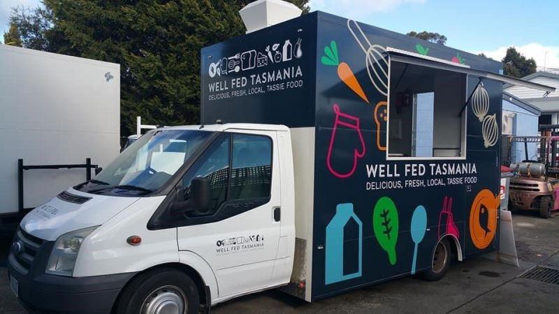 Food Truck with the words "well fed Tasmania.  Delicious, fresh, local Tassie food.
