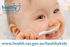 Baby eating food. www.health.tas.gov.au/healthykids