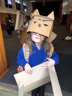 Young girl wearing cat hat at Dover District School