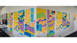 Healthy Tas Plan Feedback.  Sticky notes covering two walls.